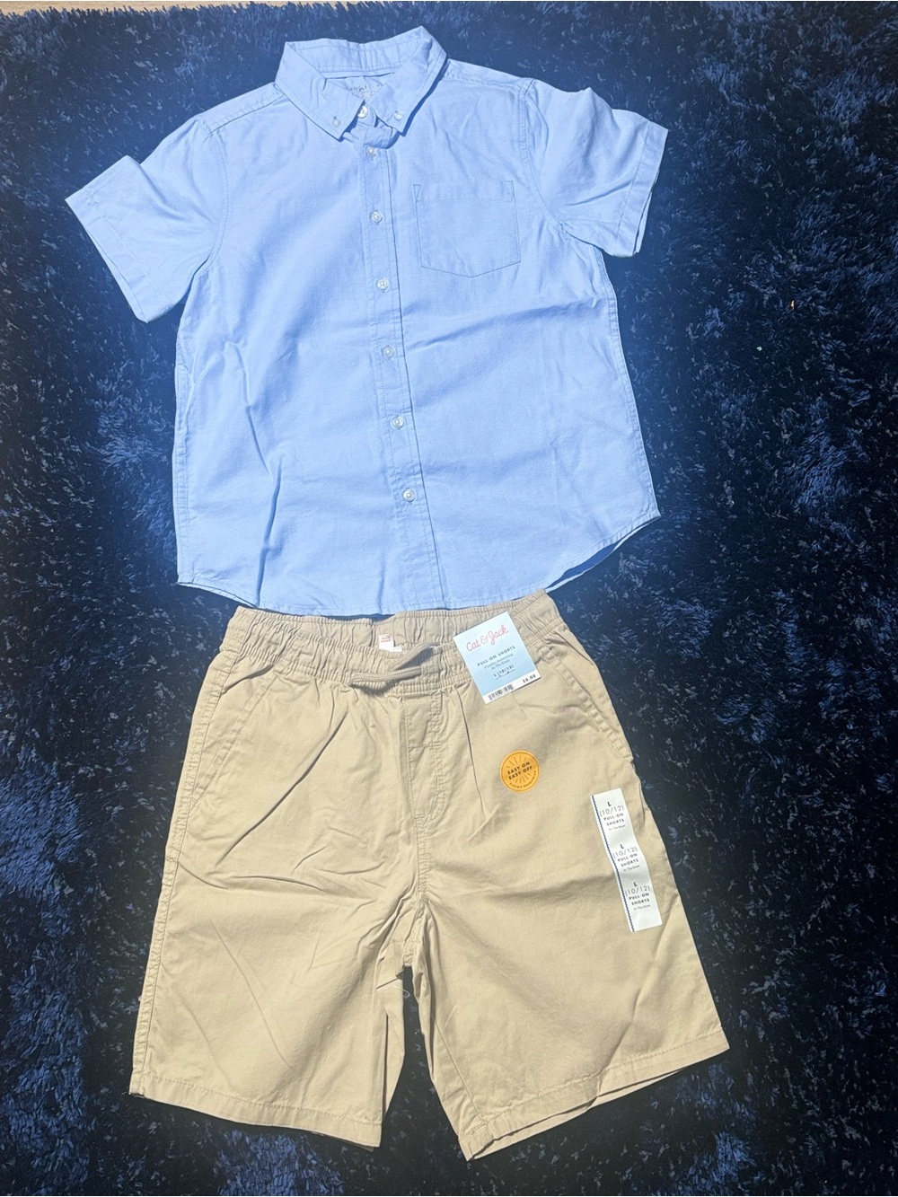 Cat & Jack Light Blue Button-Up Shirt with Khaki Shorts Set